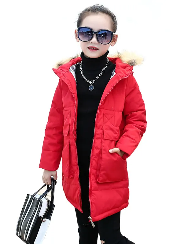 Girls Jackets&Coats Winter Fur Hooded Thick