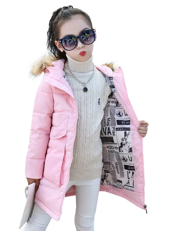 Girls Jackets&Coats Winter Fur Hooded Thick