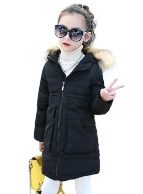 Girls Jackets&Coats Winter Fur Hooded Thick