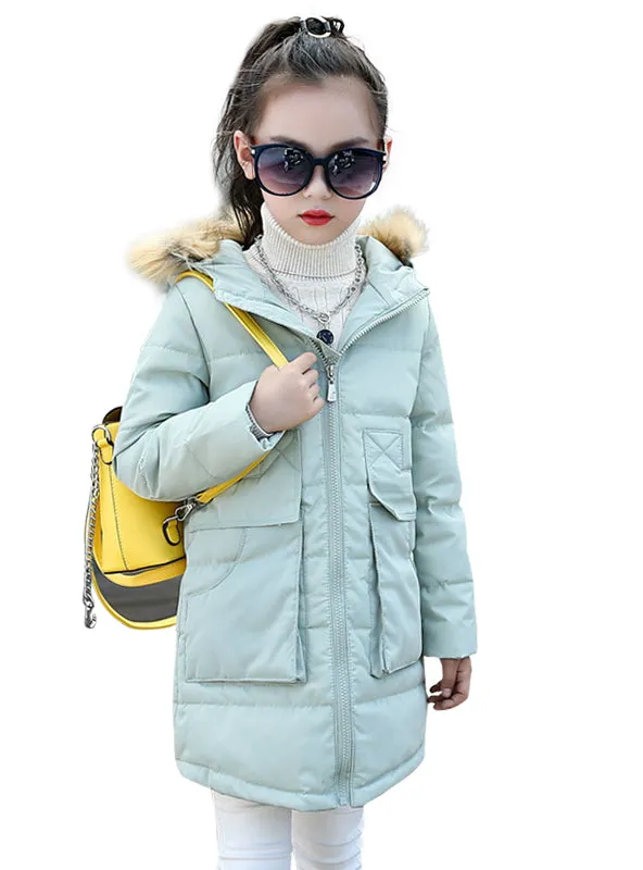 Girls Jackets&Coats Winter Fur Hooded Thick