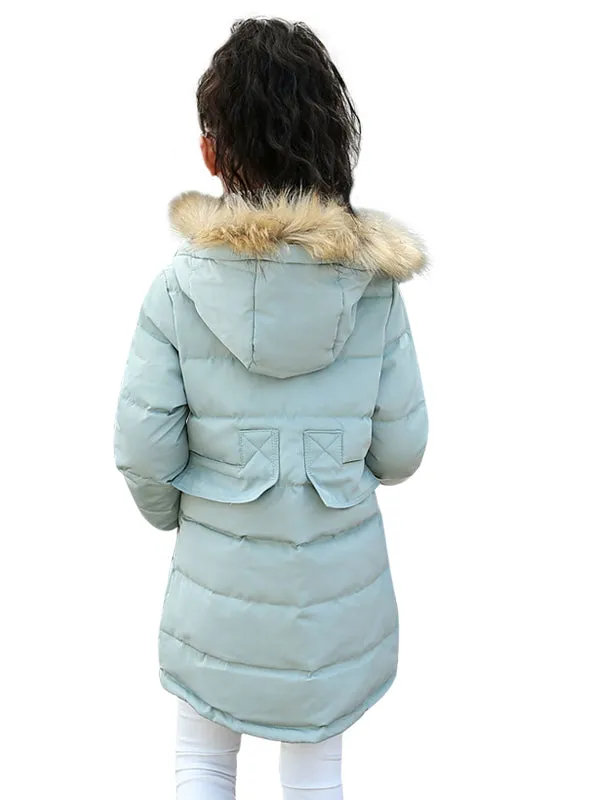 Girls Jackets&Coats Winter Fur Hooded Thick