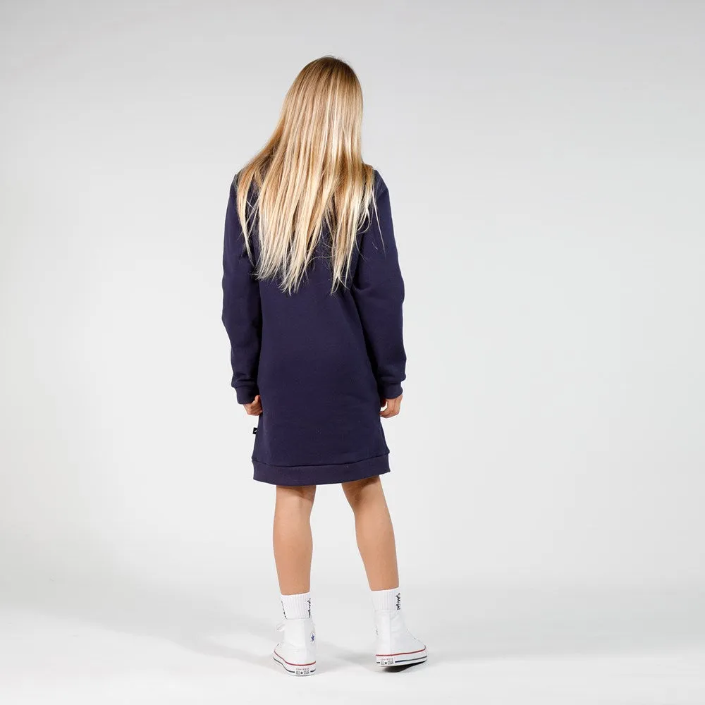 GIRLS LS BAND DRESS - Navy