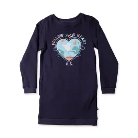 GIRLS LS BAND DRESS - Navy
