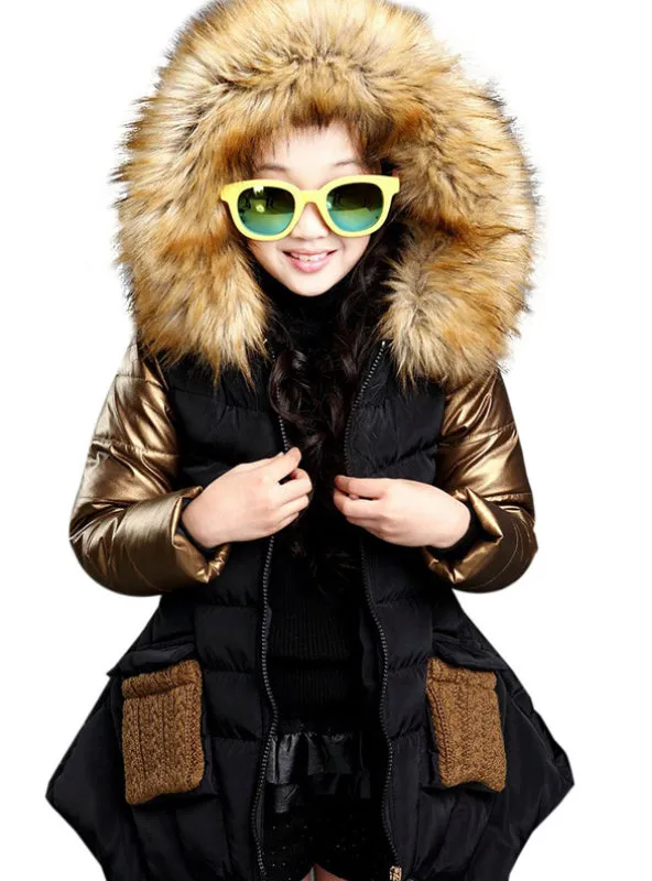 Girls Winter Jacket New Brand Style Long Fur Hooded