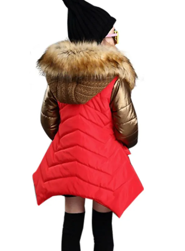 Girls Winter Jacket New Brand Style Long Fur Hooded