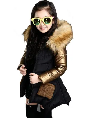 Girls Winter Jacket New Brand Style Long Fur Hooded