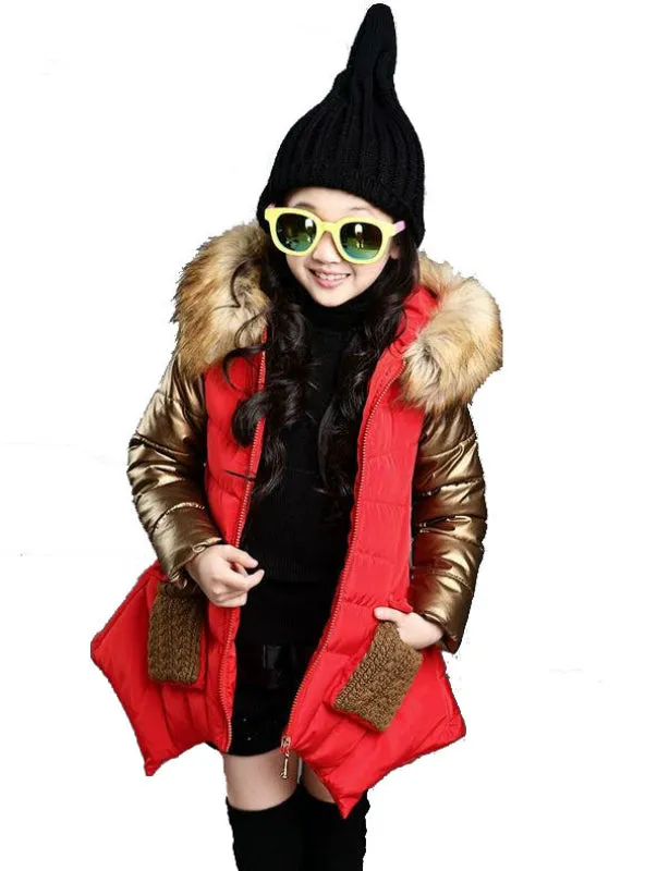 Girls Winter Jacket New Brand Style Long Fur Hooded
