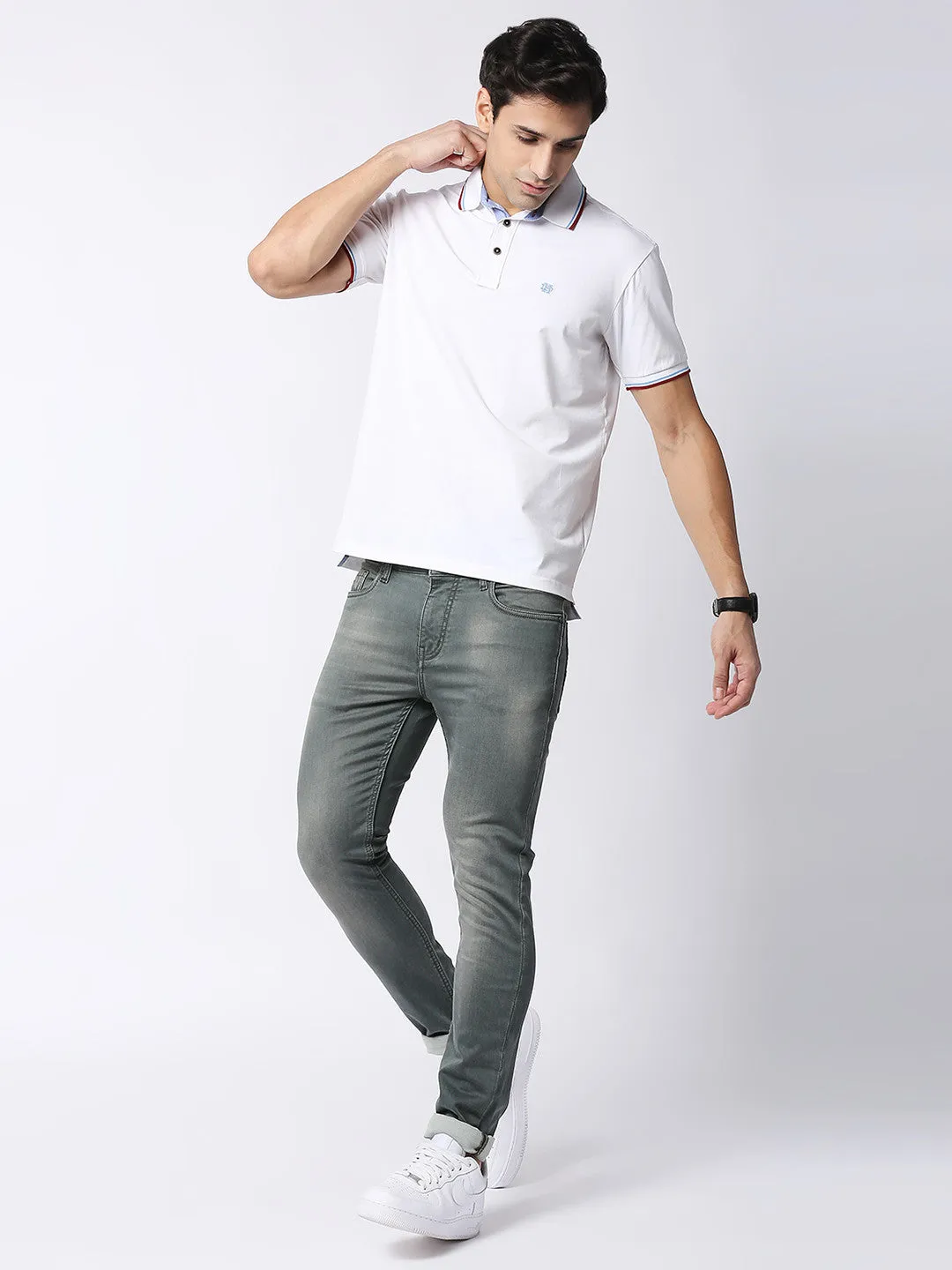 Grey Wash Slim Tapered Stretch Denim