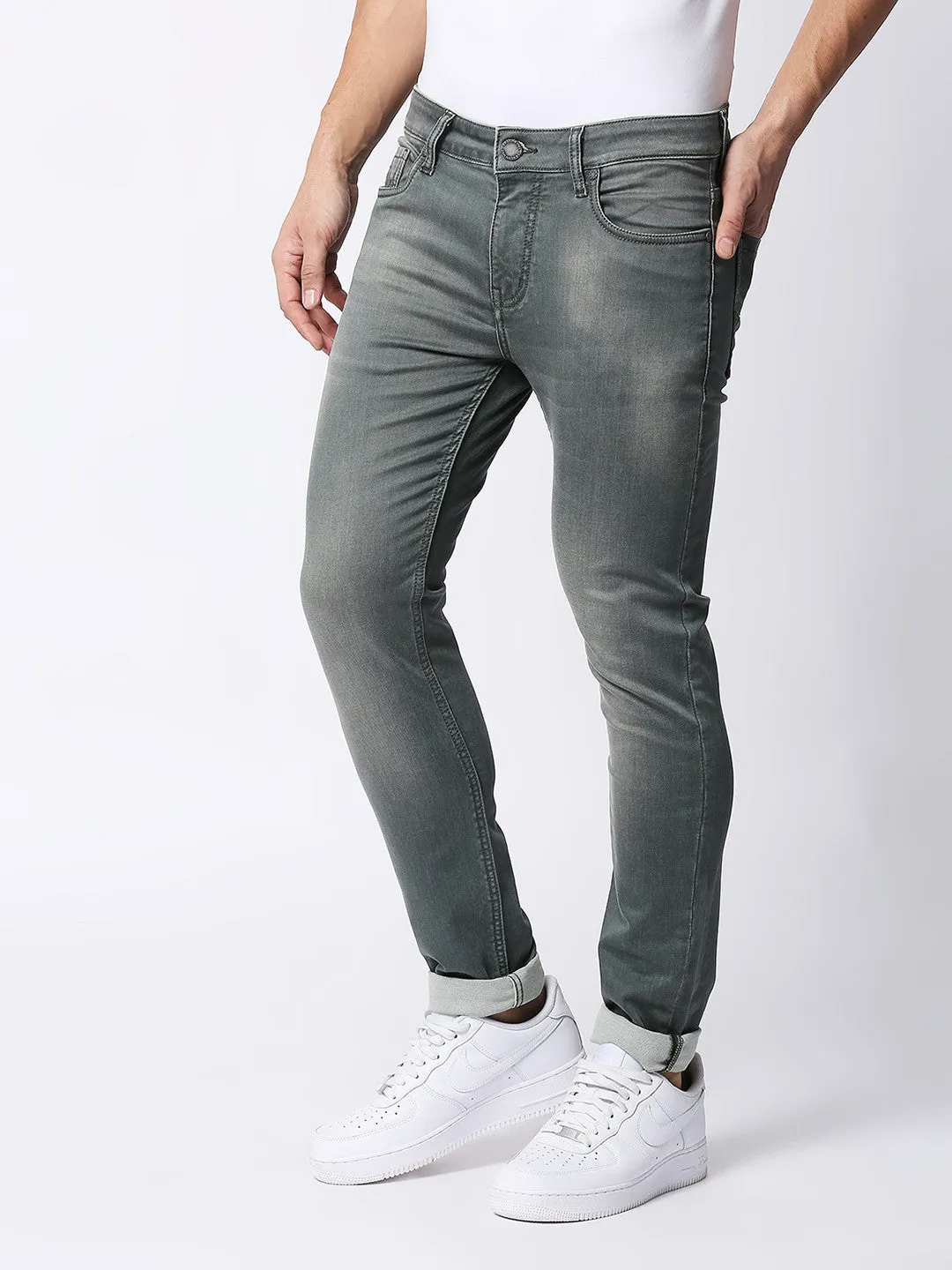 Grey Wash Slim Tapered Stretch Denim