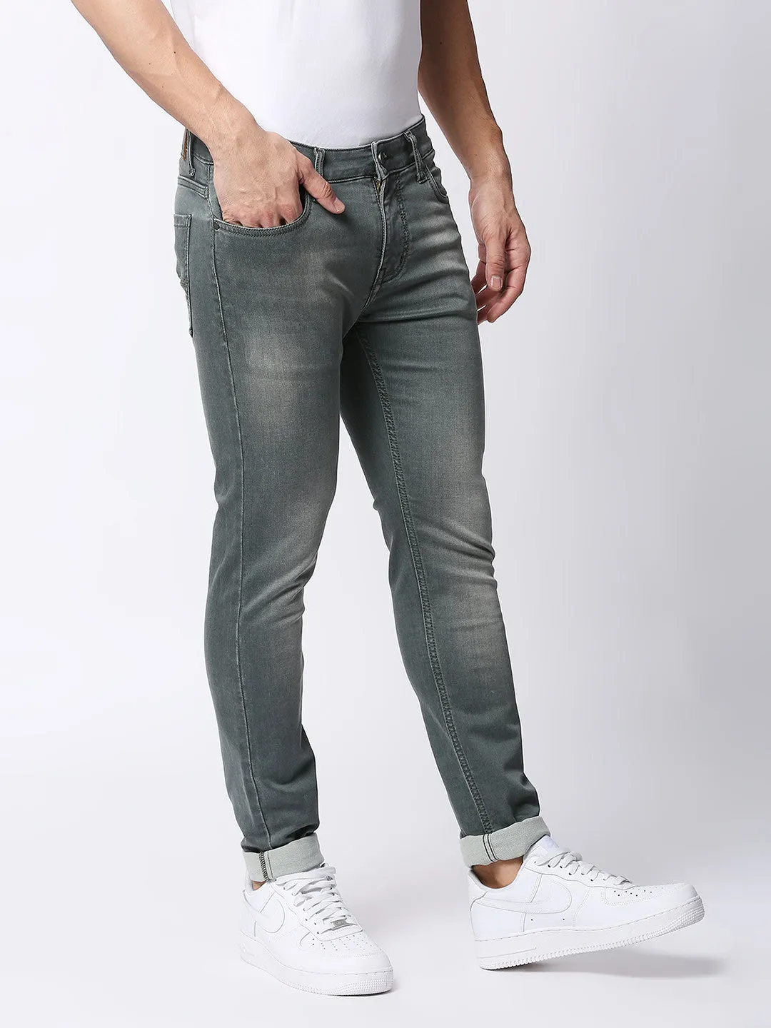 Grey Wash Slim Tapered Stretch Denim