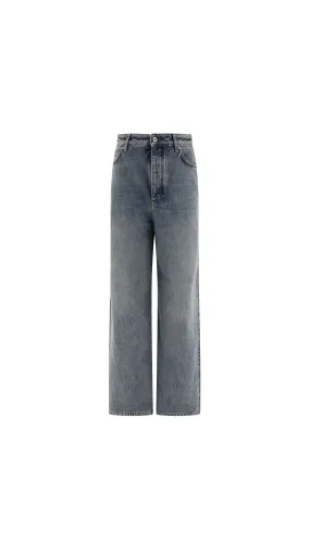 High-Waisted Jeans - Washed Blue