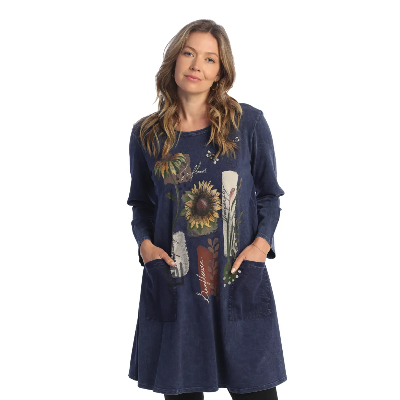 Jess & Jane "Collage" Mineral Washed Dress w/Patch Pockets - M86-1885