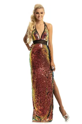 Johnathan Kayne 9062 Size 6 Long Sequin Halter Formal Prom Dress Sheer Gown