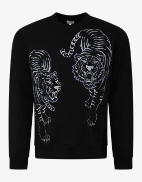 Kenzo Black Double Tiger Embroidery Sweatshirt
