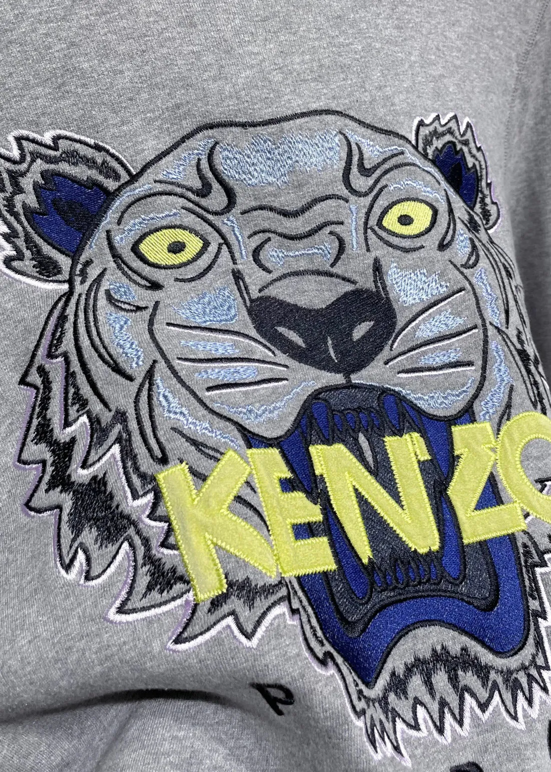 Kenzo Blue Tiger Embroidered Grey Sweatshirt