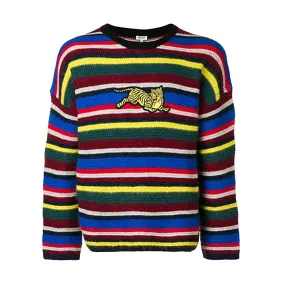 Kenzo Men's Multicolor Jumping Tiger Knit Striped Sweater