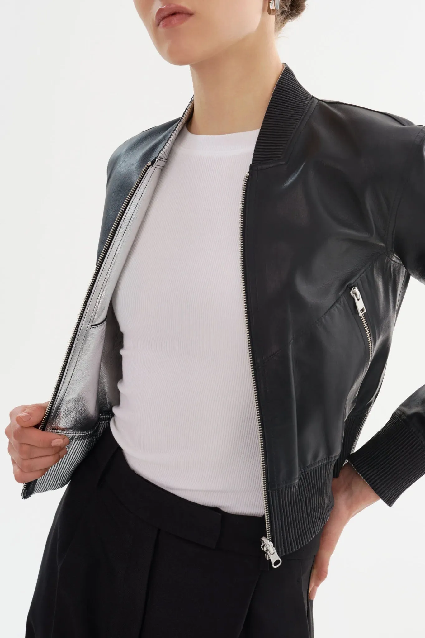 Lamarque Kordella Reversible Bomber Jacket in Black Silver