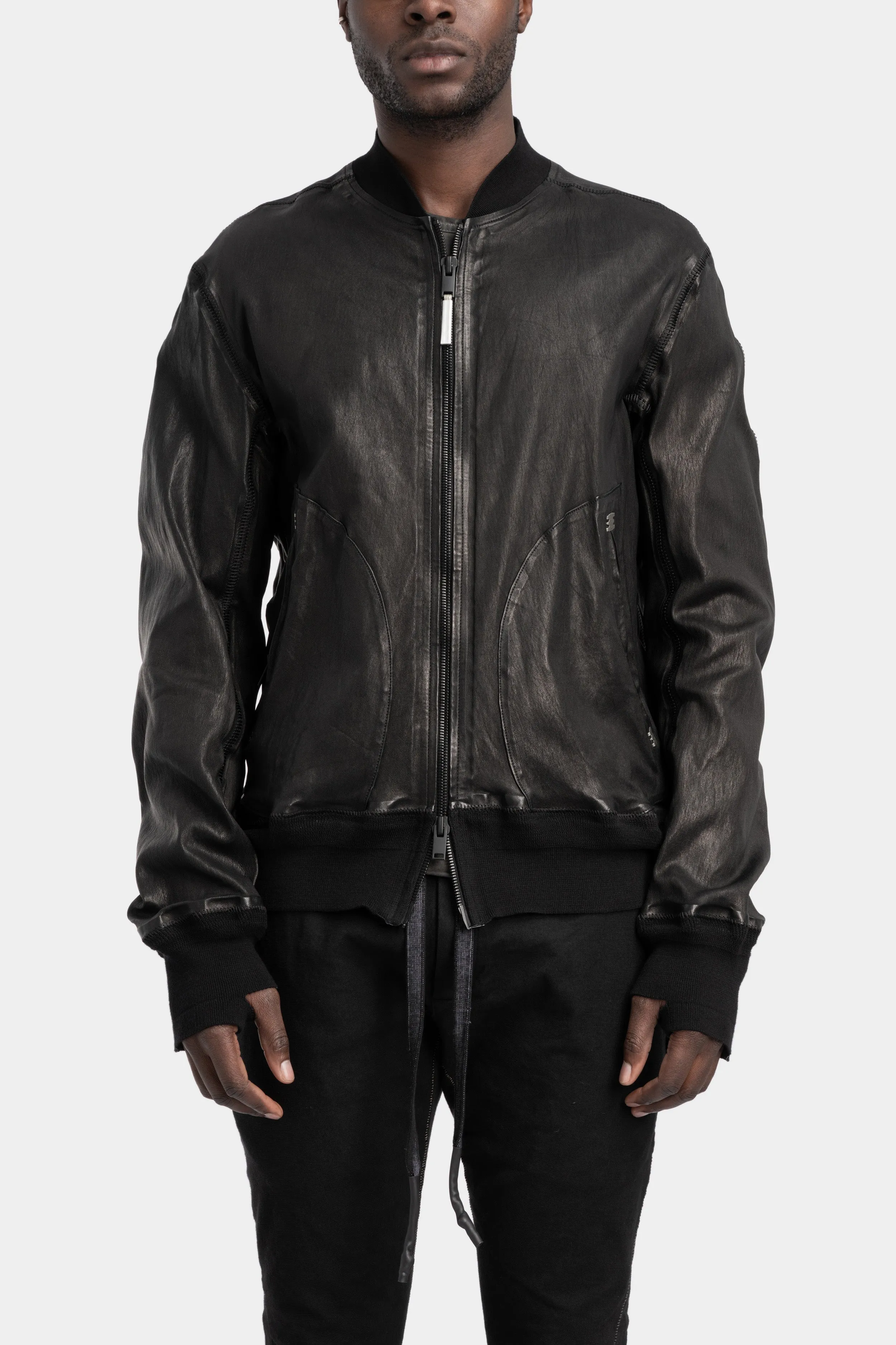 Leather bomber jacket