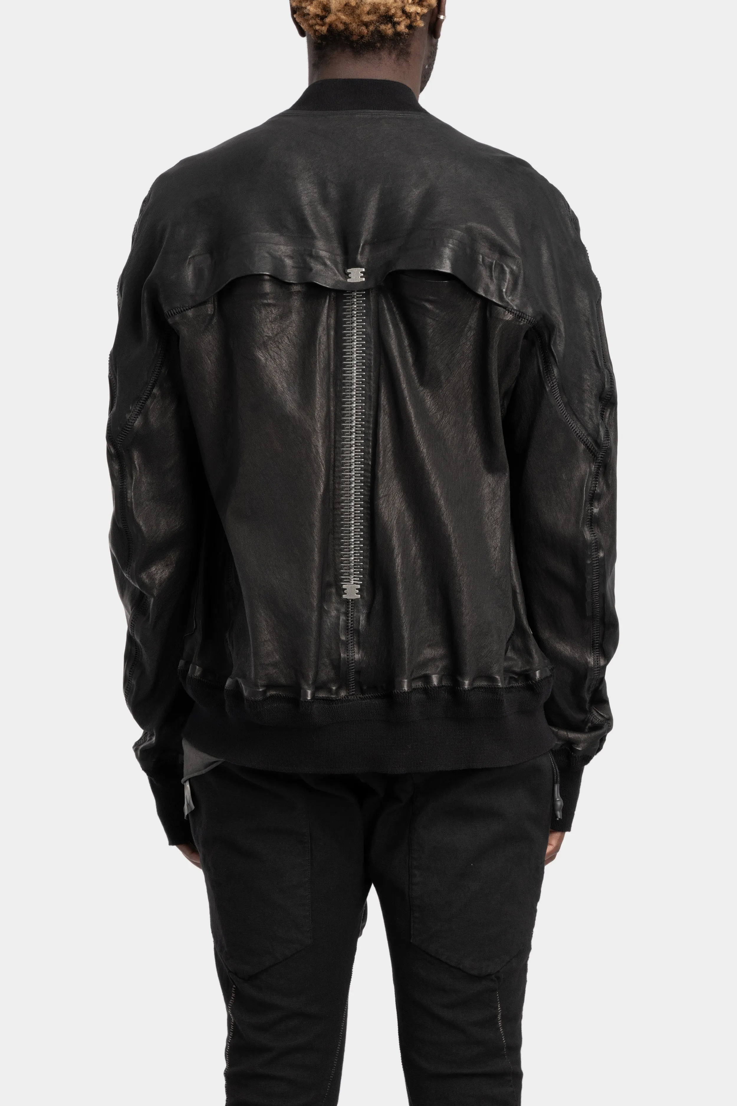 Leather bomber jacket