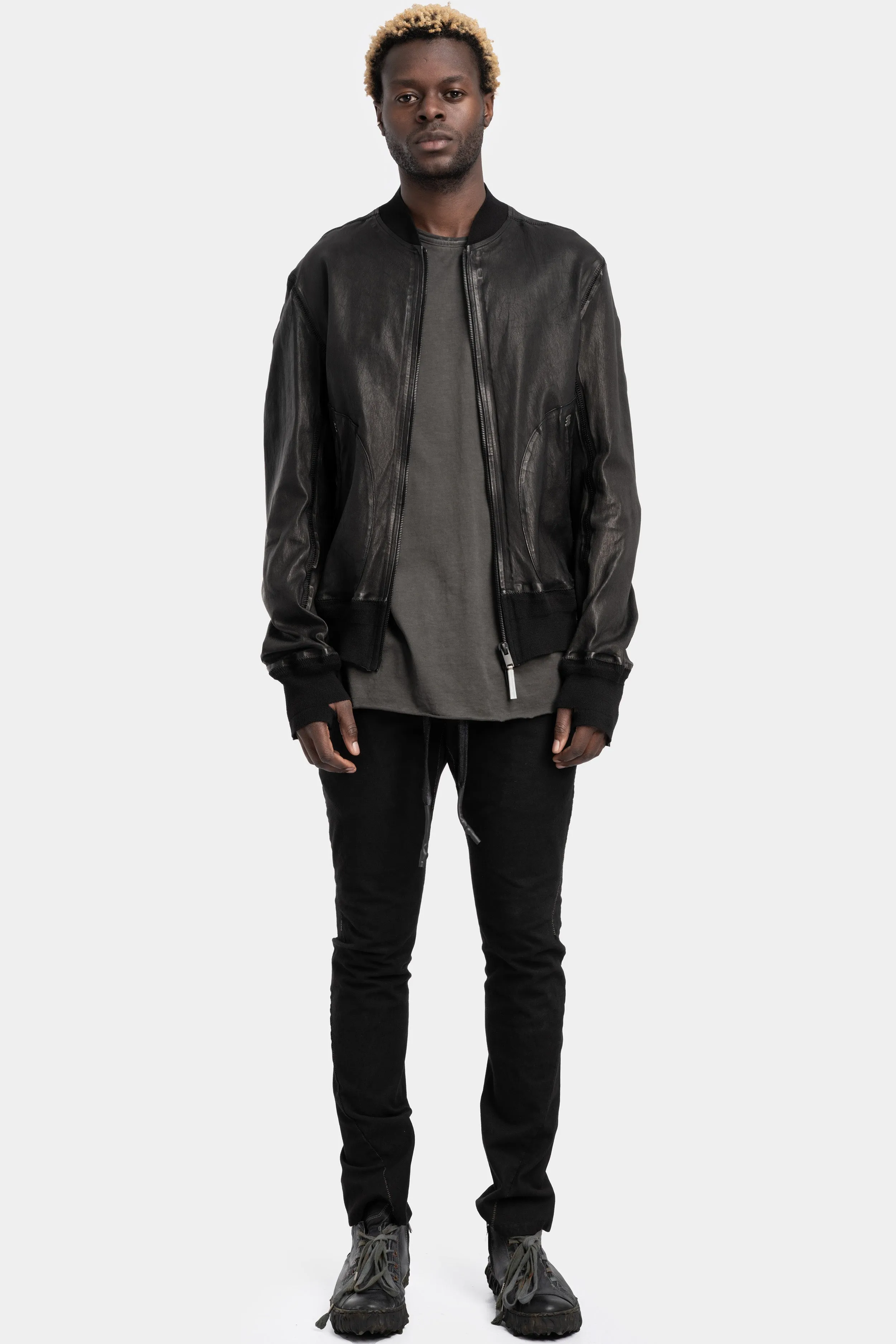 Leather bomber jacket