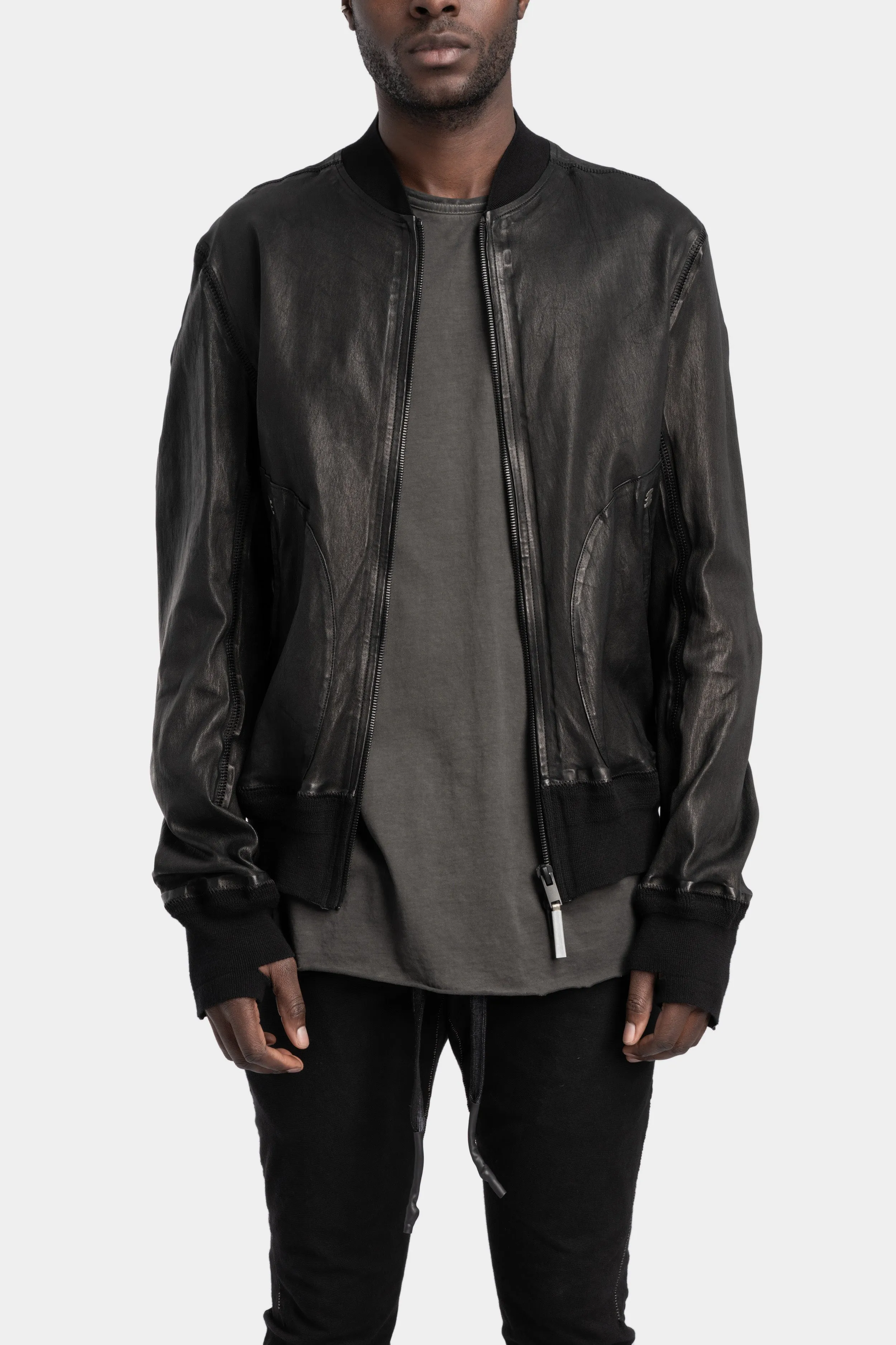 Leather bomber jacket