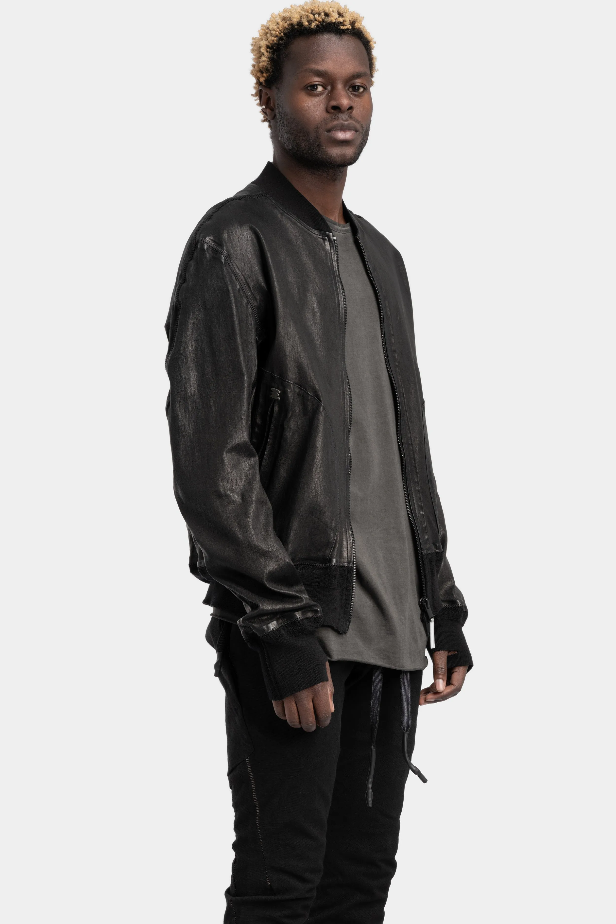 Leather bomber jacket