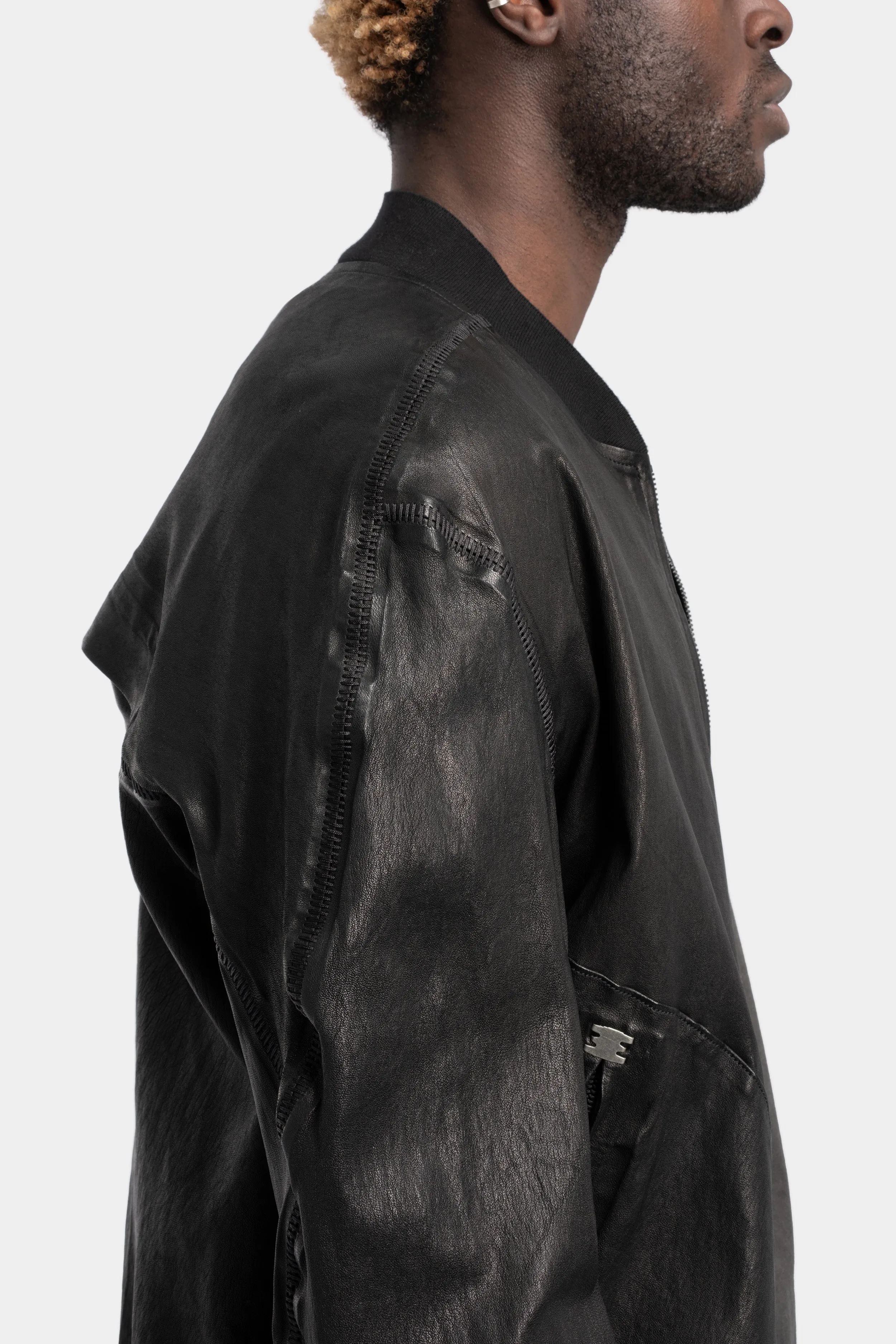 Leather bomber jacket