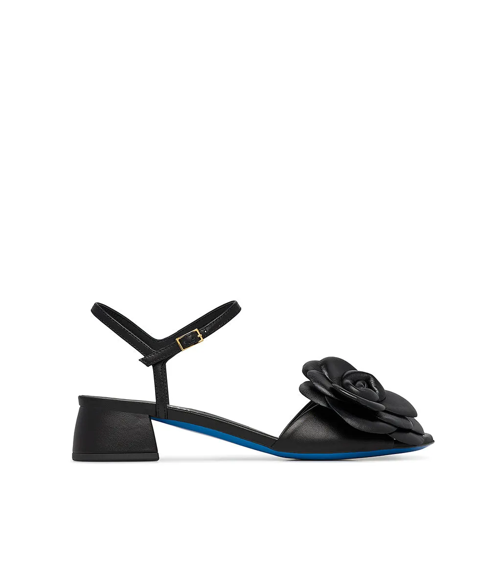 Leather flower embellished black sandal