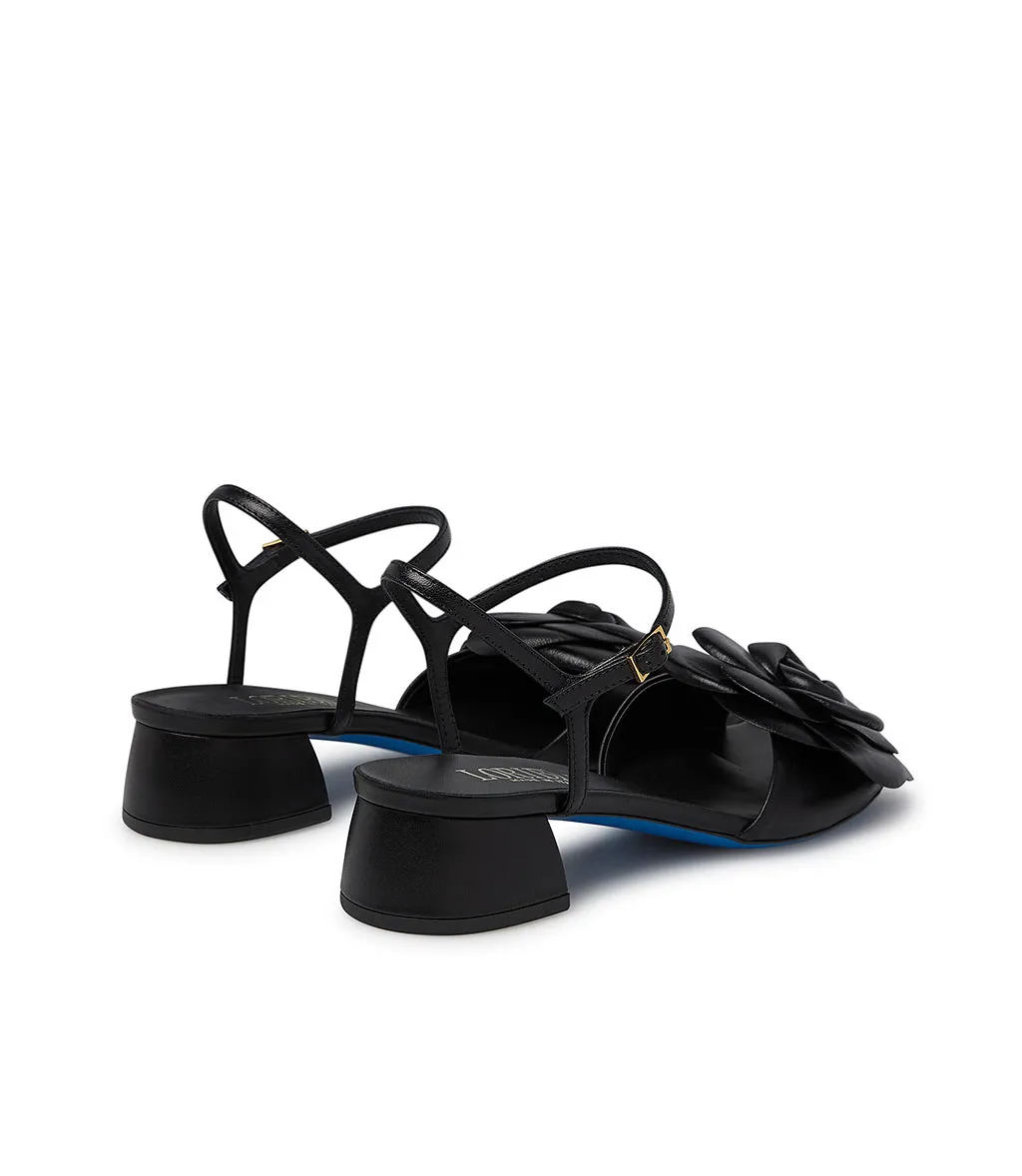 Leather flower embellished black sandal