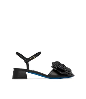 Leather flower embellished black sandal