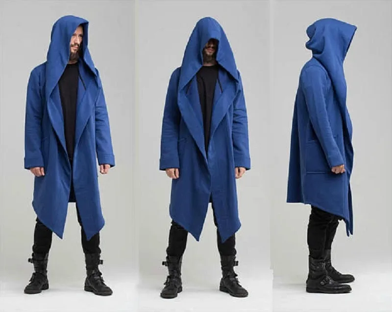 Men's Autumn Long Solid Colored Hooded Sweatshirt