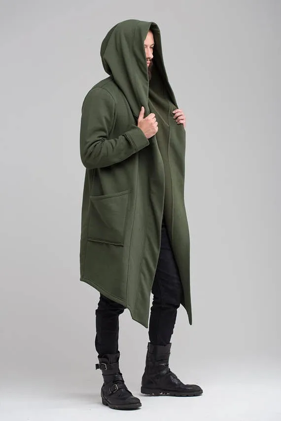Men's Autumn Long Solid Colored Hooded Sweatshirt