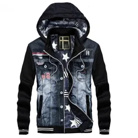 Men's Denim Fleece Hooded Sweatshirt With Zipper
