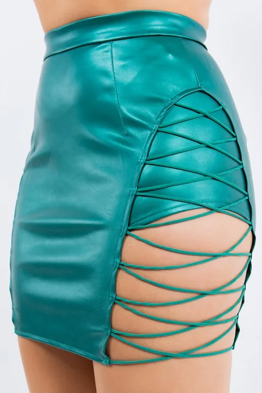 Metallic Pu Mini Open Side Skirt