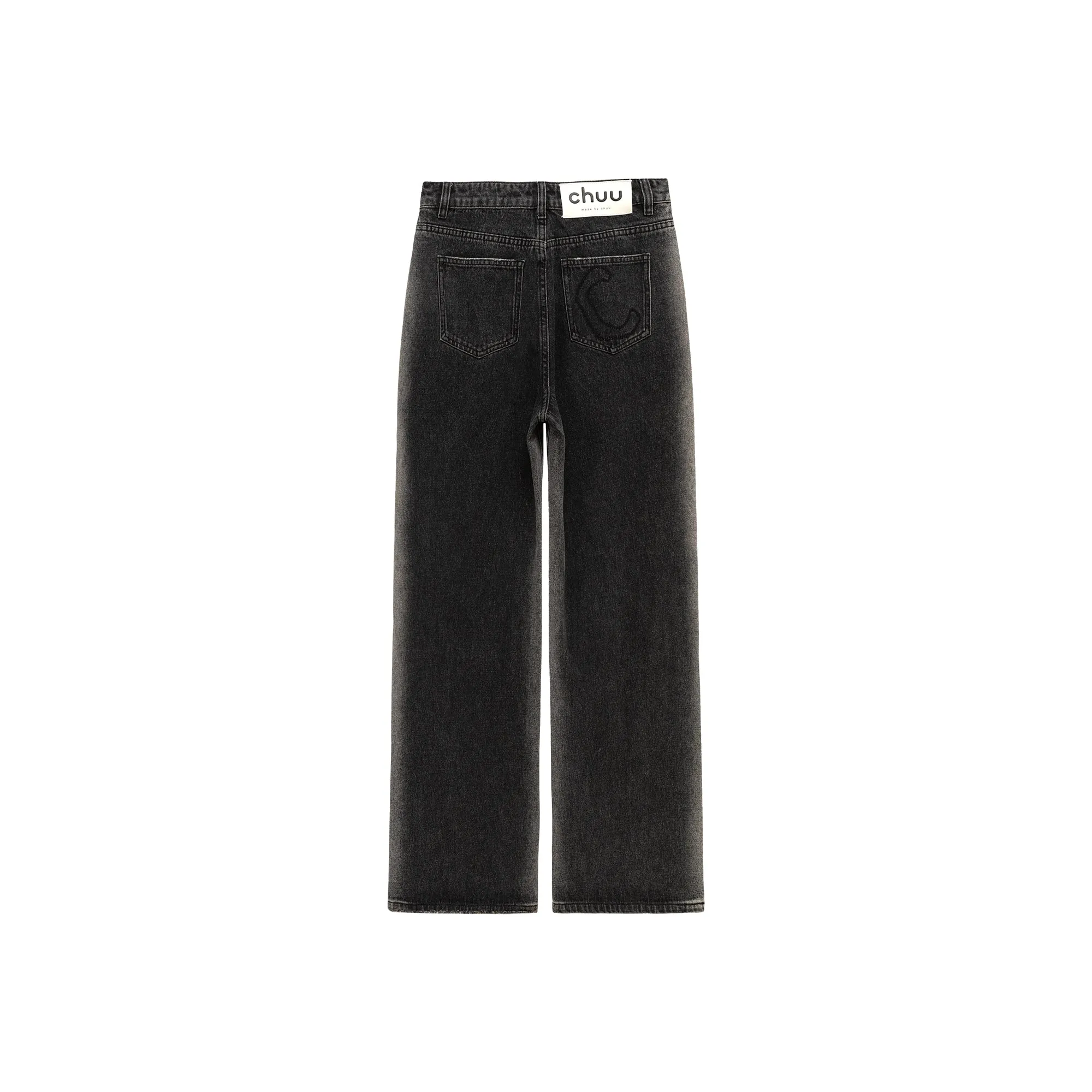 Multi-Button Waist Slit Washed Denim Jeans