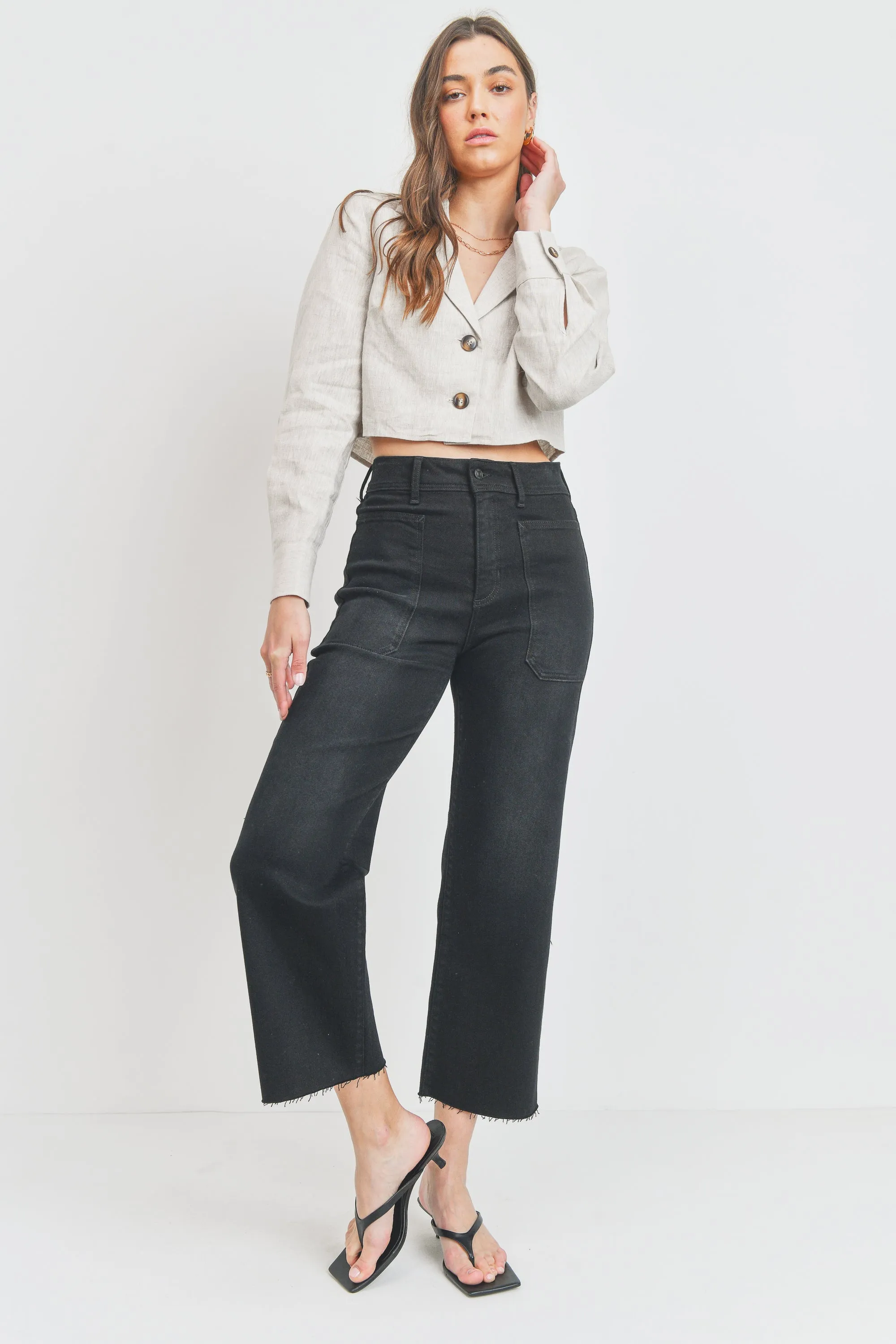 Nautical wide leg washed black denim jeans