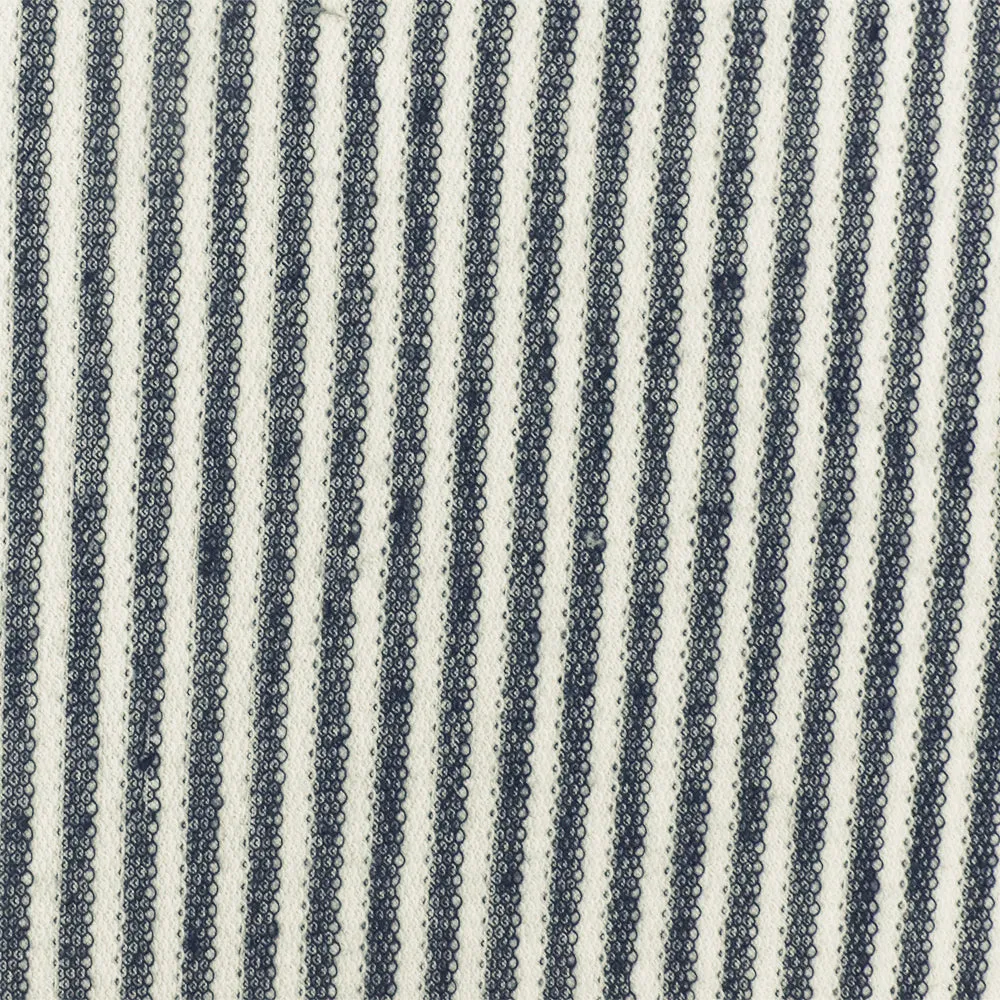 Navy Blue-White Striped Stretch French Terry Face Knit Fabric