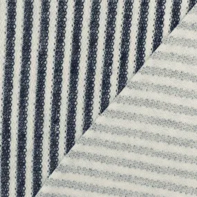 Navy Blue-White Striped Stretch French Terry Face Knit Fabric