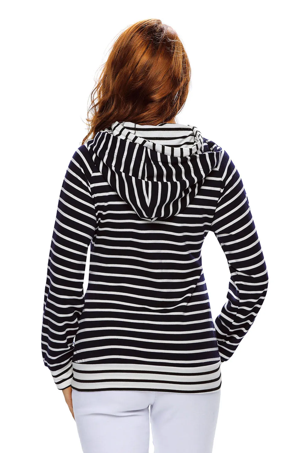 Navy White Stripe Double Hooded Sweatshirt