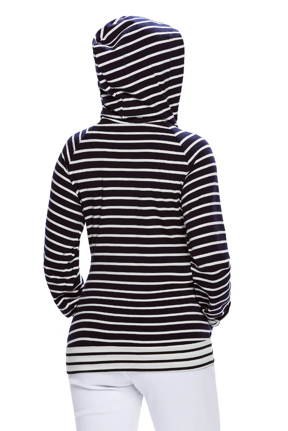 Navy White Stripe Double Hooded Sweatshirt