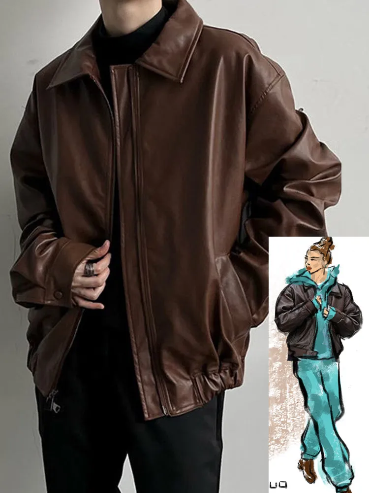 NewUnisex Loose Men Coat Women PU Leather Jacket 2022