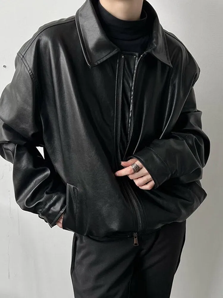 NewUnisex Loose Men Coat Women PU Leather Jacket 2022