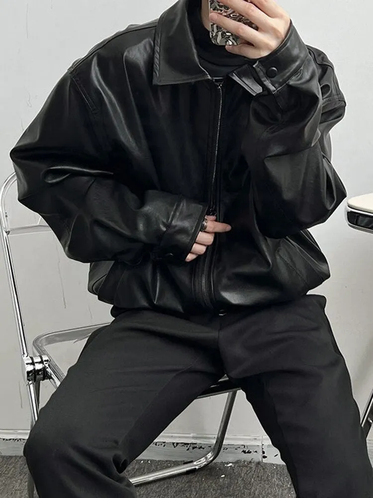 NewUnisex Loose Men Coat Women PU Leather Jacket 2022
