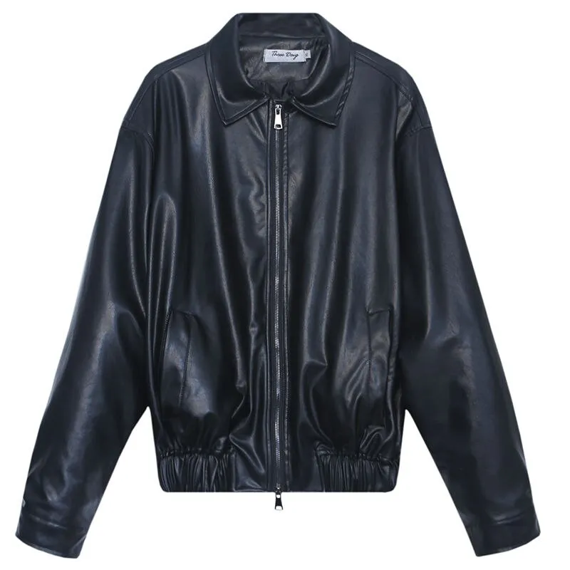 NewUnisex Loose Men Coat Women PU Leather Jacket 2022