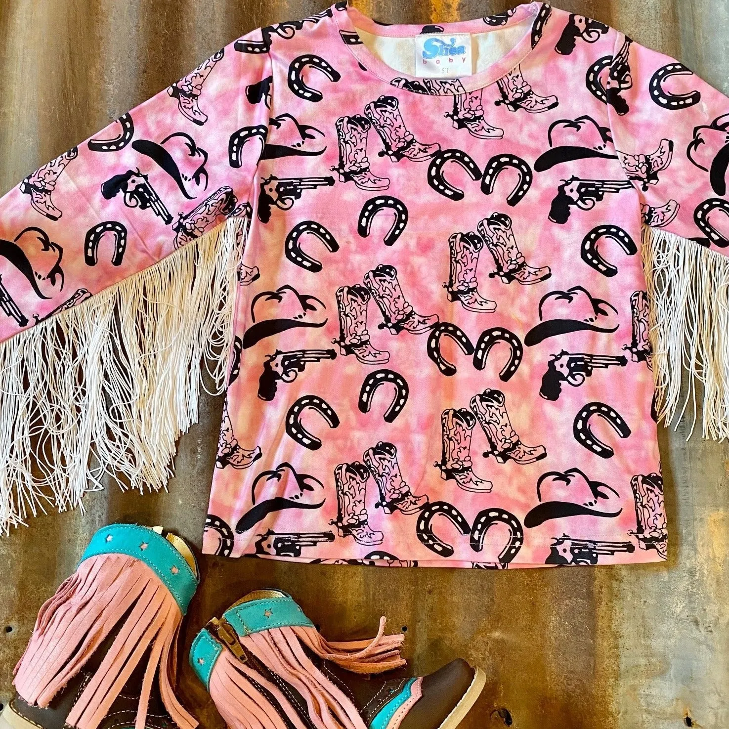 Pink Horseshoe Cowgirl Long Sleeve Shirt (2T-5T)