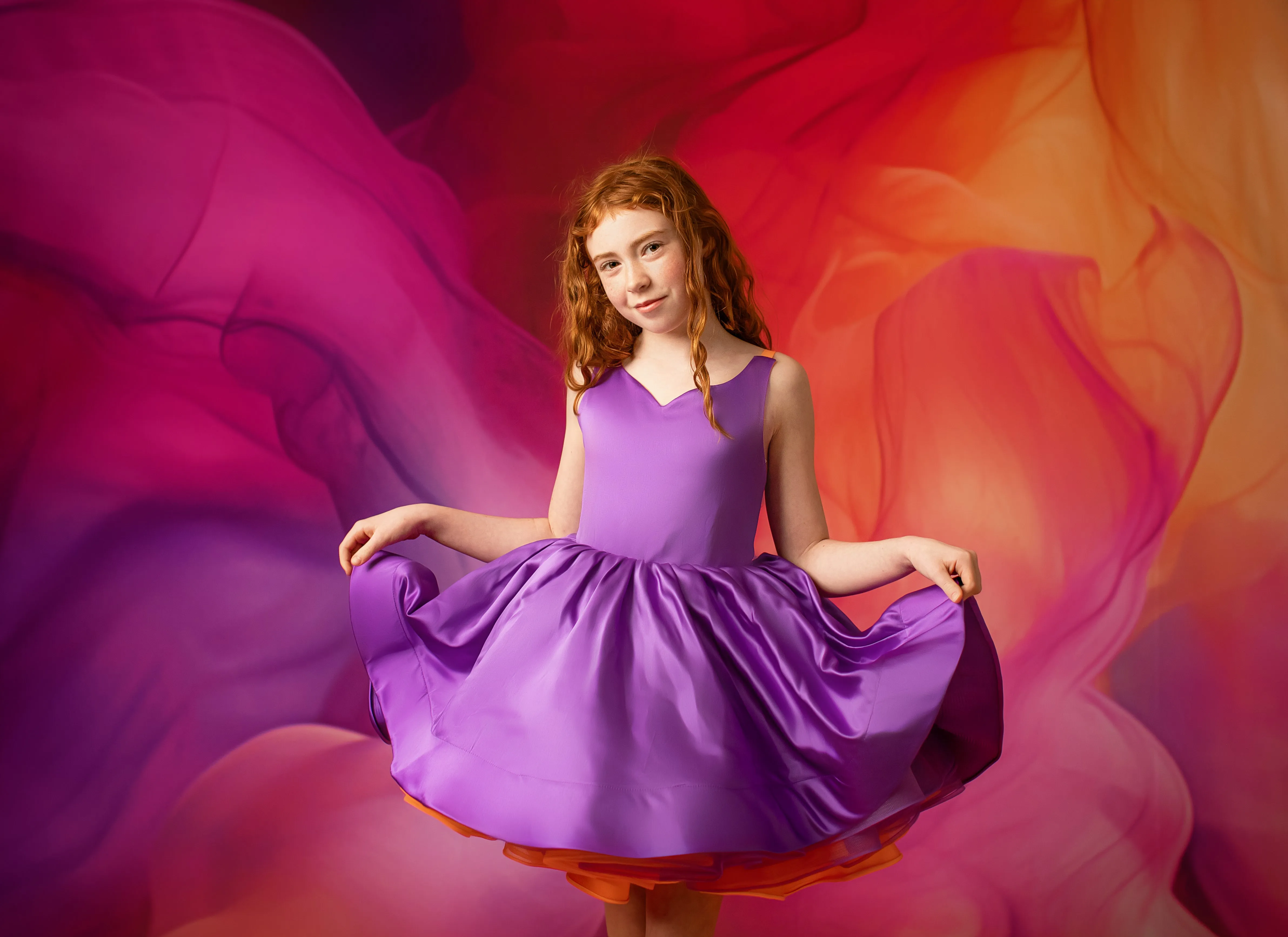 ready to ship Reversible "Taylor" PURPLE /ORANGE  Petal  Length Dress 8-9 YEAR
