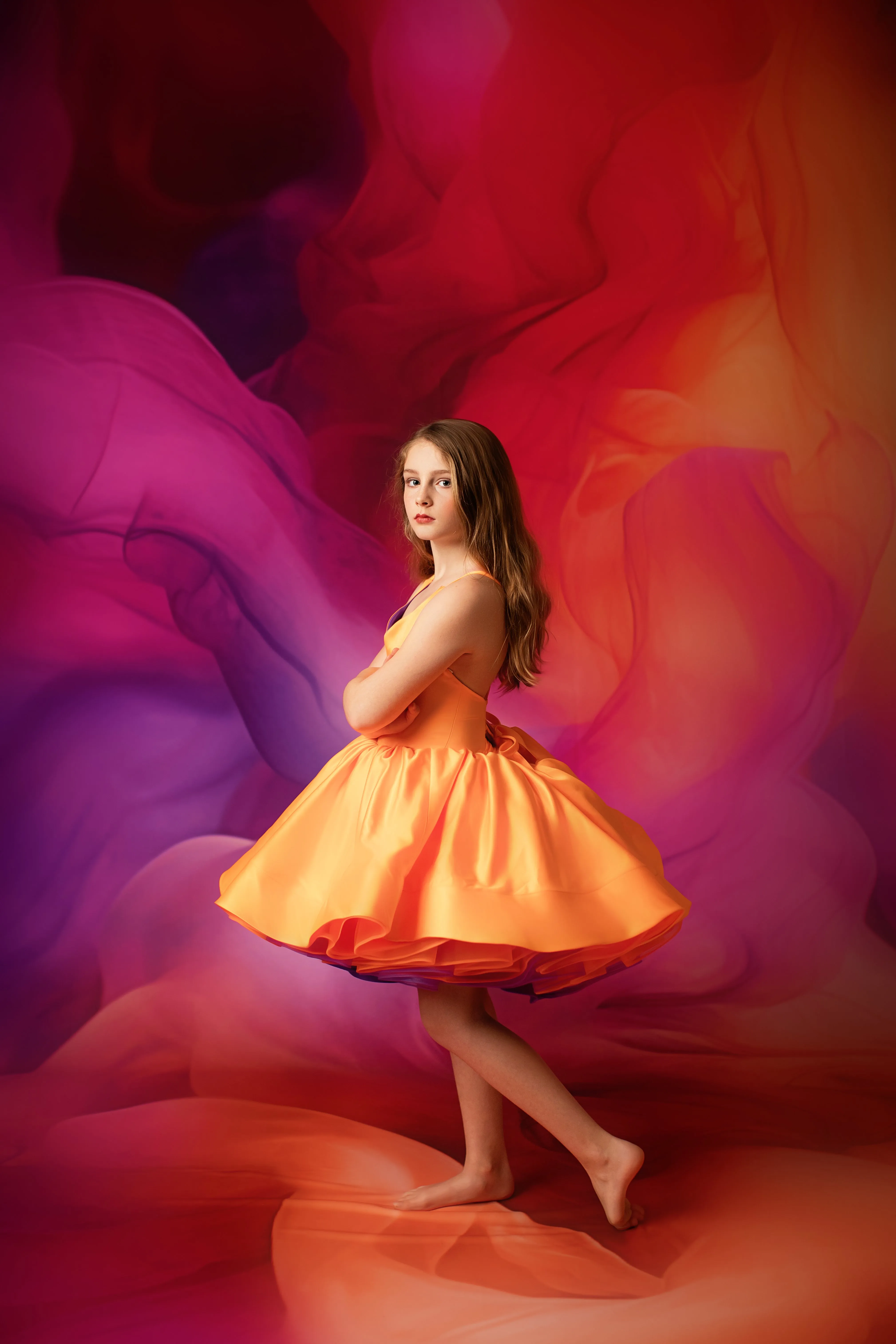 ready to ship Reversible "Taylor" PURPLE /ORANGE  Petal  Length Dress 8-9 YEAR