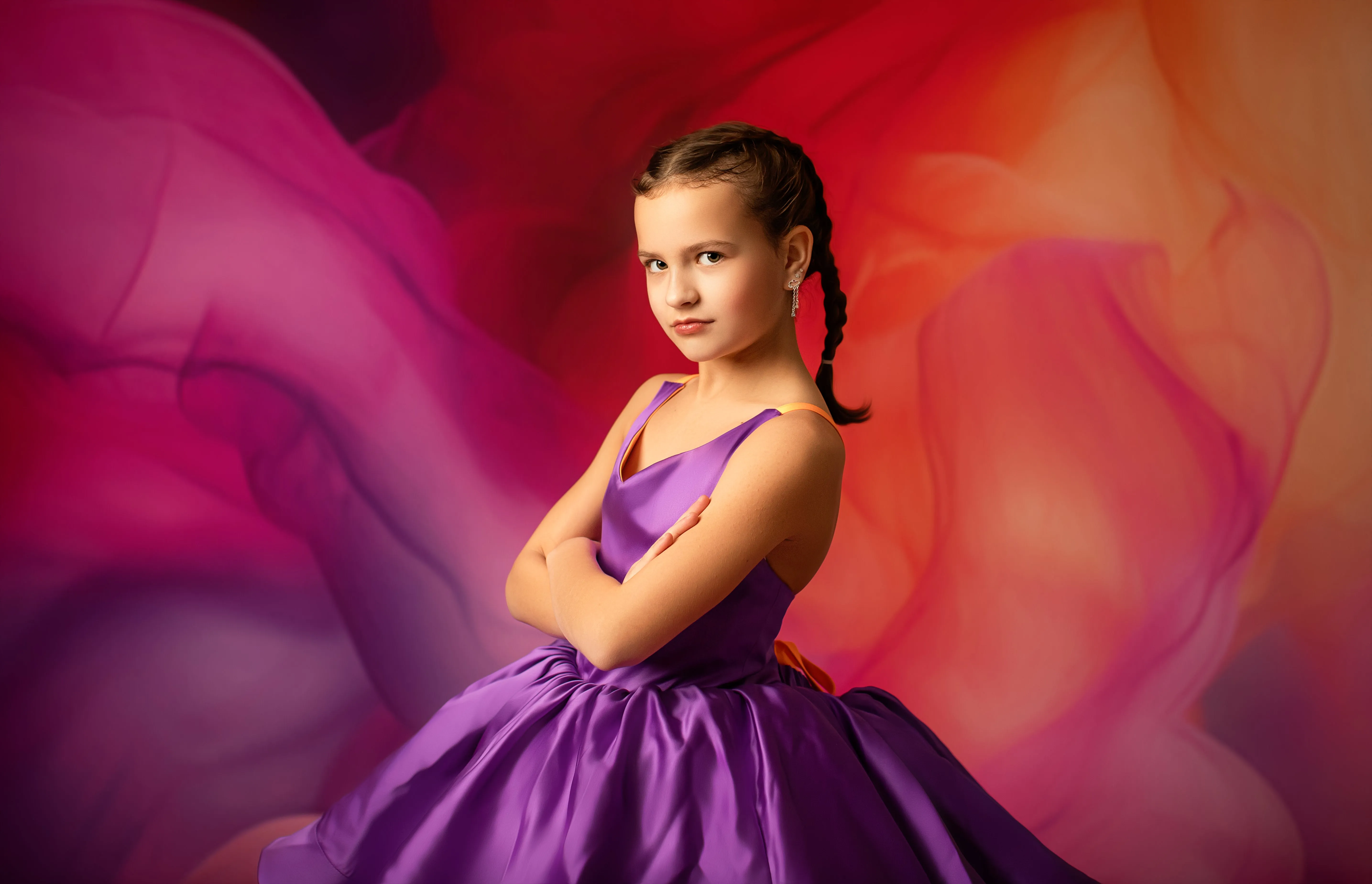 ready to ship Reversible "Taylor" PURPLE /ORANGE  Petal  Length Dress 8-9 YEAR