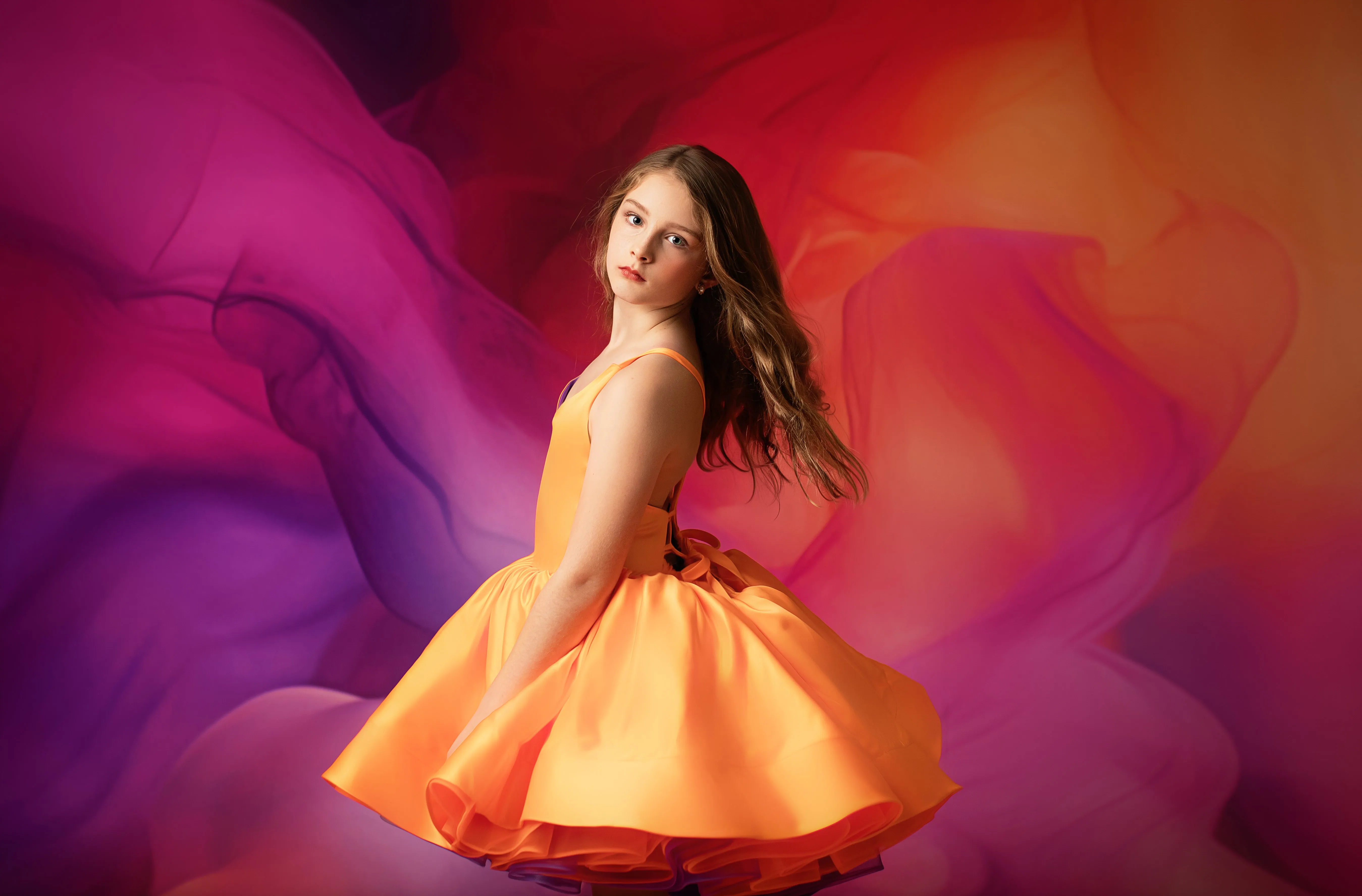 ready to ship Reversible "Taylor" PURPLE /ORANGE  Petal  Length Dress 8-9 YEAR