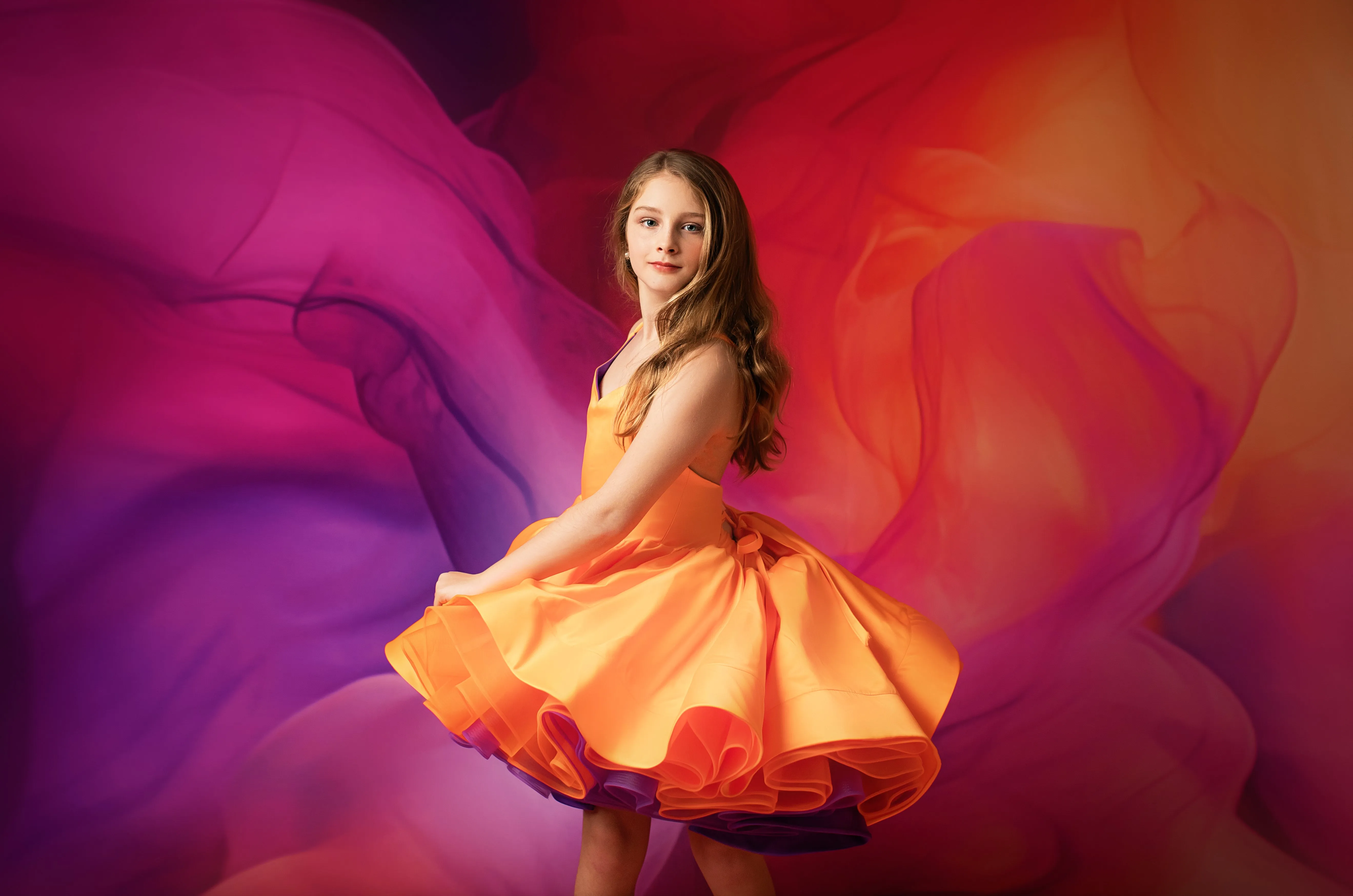 ready to ship Reversible "Taylor" PURPLE /ORANGE  Petal  Length Dress 8-9 YEAR